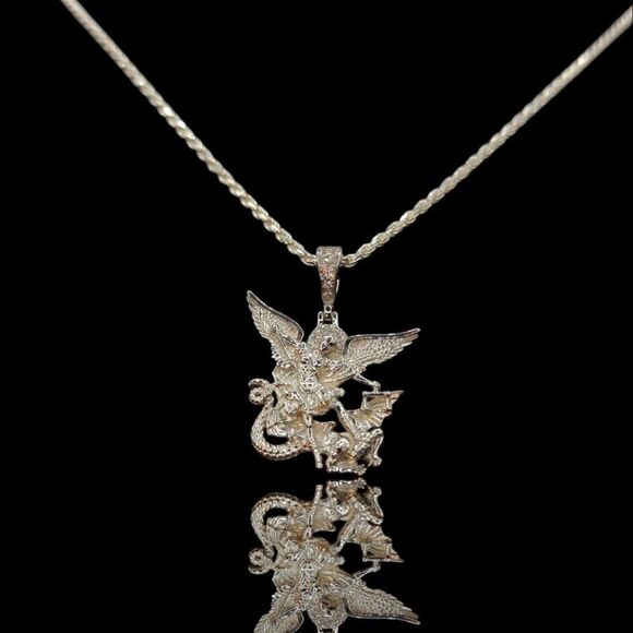 S925 Rhodium Finish St. Michael Angel - S925 Sterling Silver Rope Chain. - Picture 4 of 12